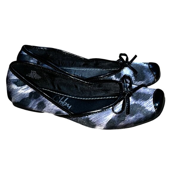 Sam & Libby Zees Shiny Canvas Abstract Bow Front Flat Shoes Sz 5.5 M Womens Blac - Picture 1 of 13